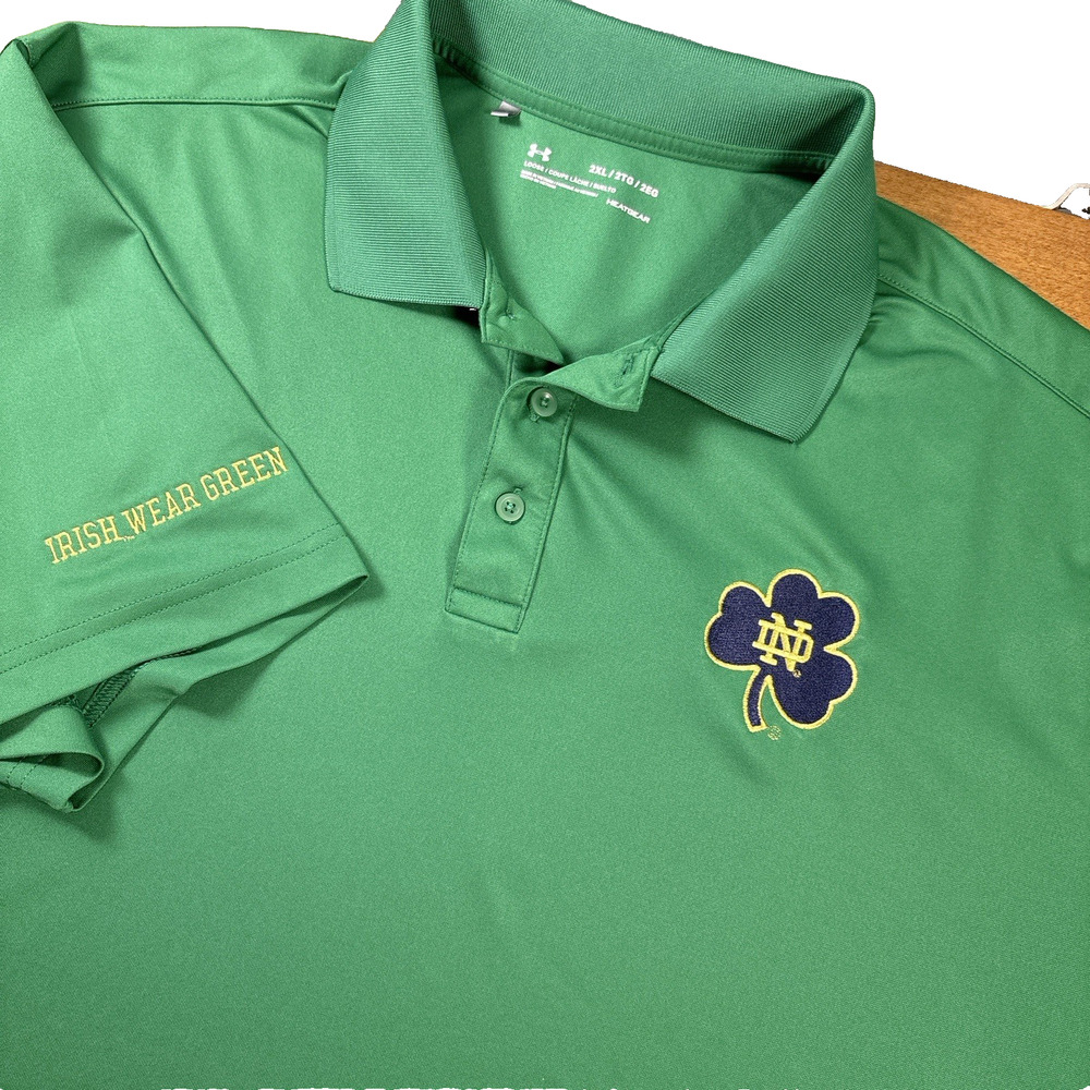 Under Armour Notre Dame Polo Shirt Mens 2XL Irish Wear Green Short Sleeve